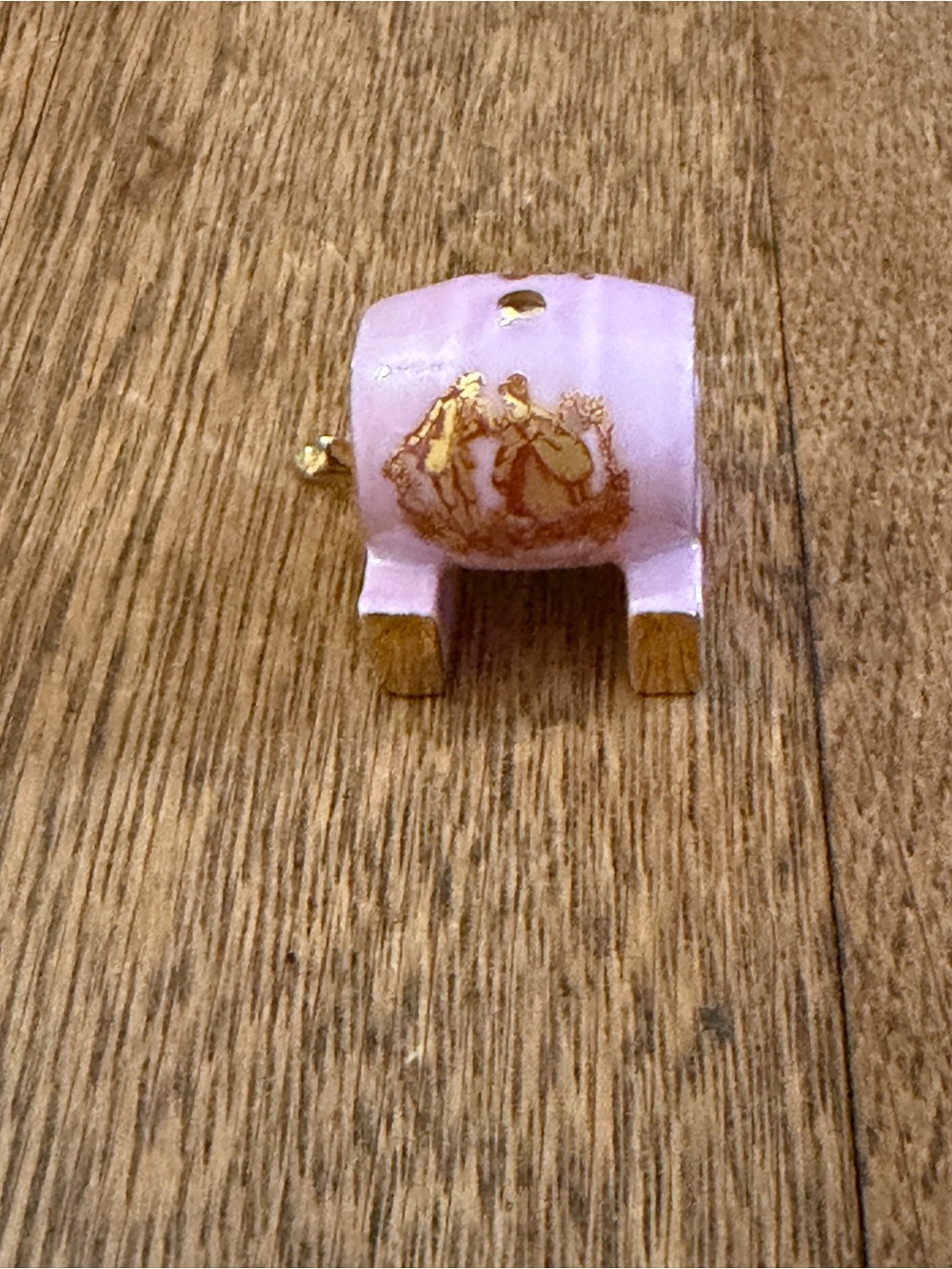 Limoges Pink Porcelain Wine Barrel with Gold Detail